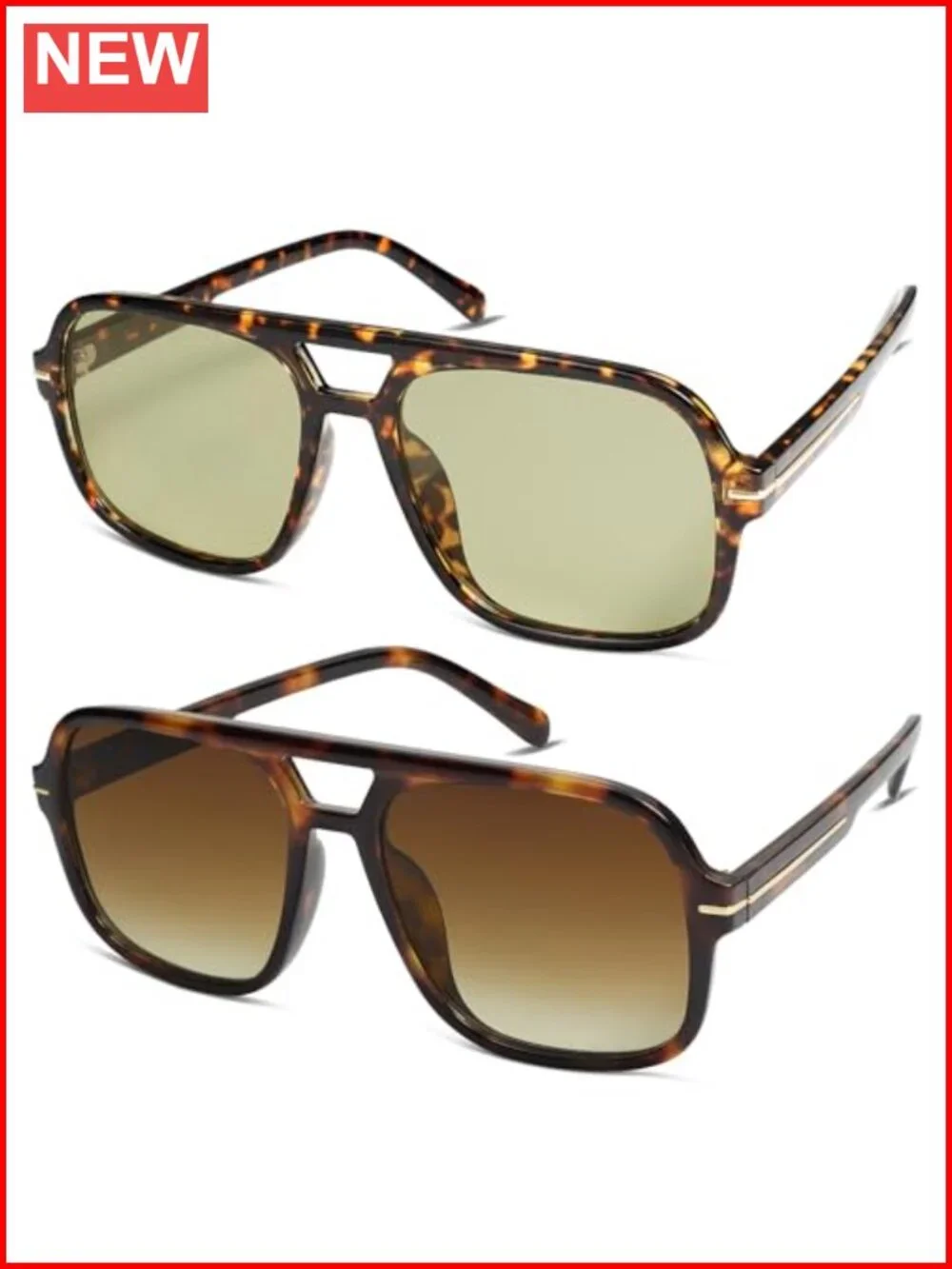 Retro Square Aviator Sunglasses Oversized Vintage Sun Glasses